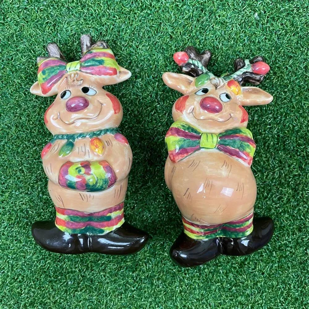 Vintage Clay Art Bashful Reindeer Salt and Pepper Shakers